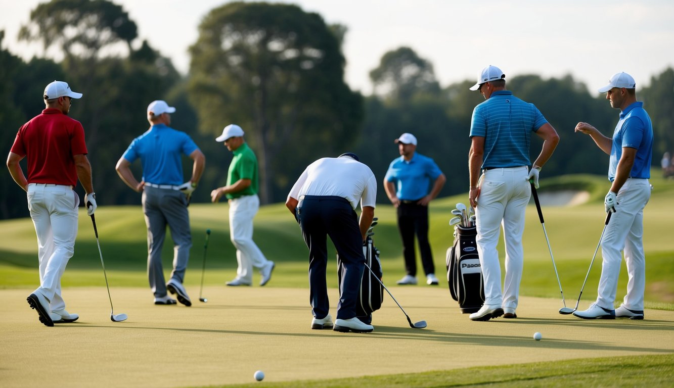 Sebuah lapangan golf dengan pemain yang merencanakan langkah selanjutnya