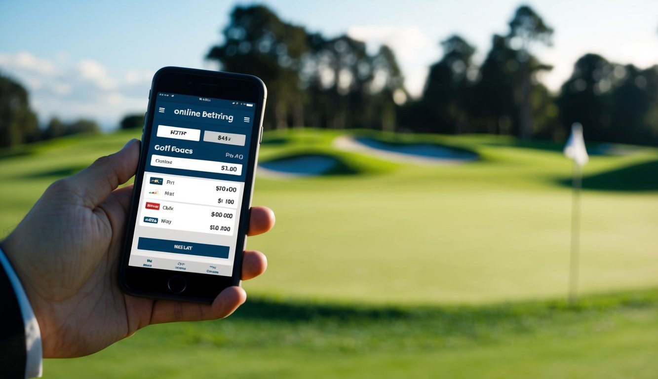 Sebuah lapangan golf dengan platform taruhan online yang ditampilkan di perangkat seluler