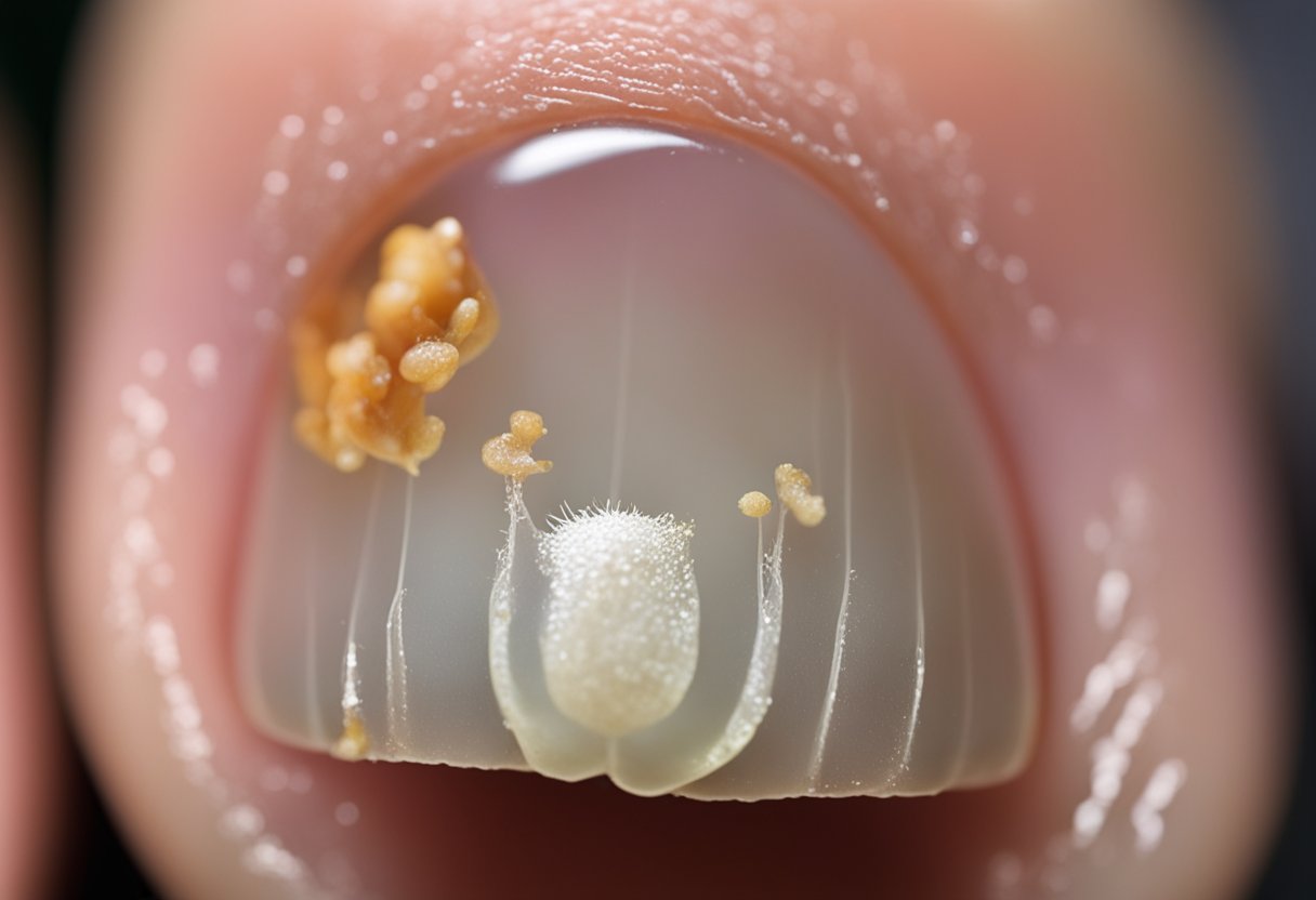 A close-up of a fungal-infected toenail, with redness and swelling around the nail bed, illustrating the potential link between toenail fungus and neuropathy