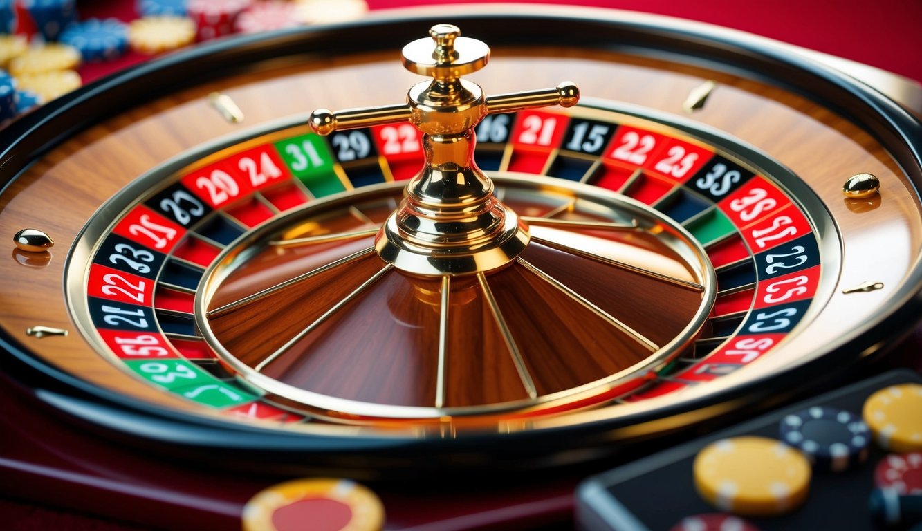 Roda roulette online berputar dengan slot bernomor berwarna-warni