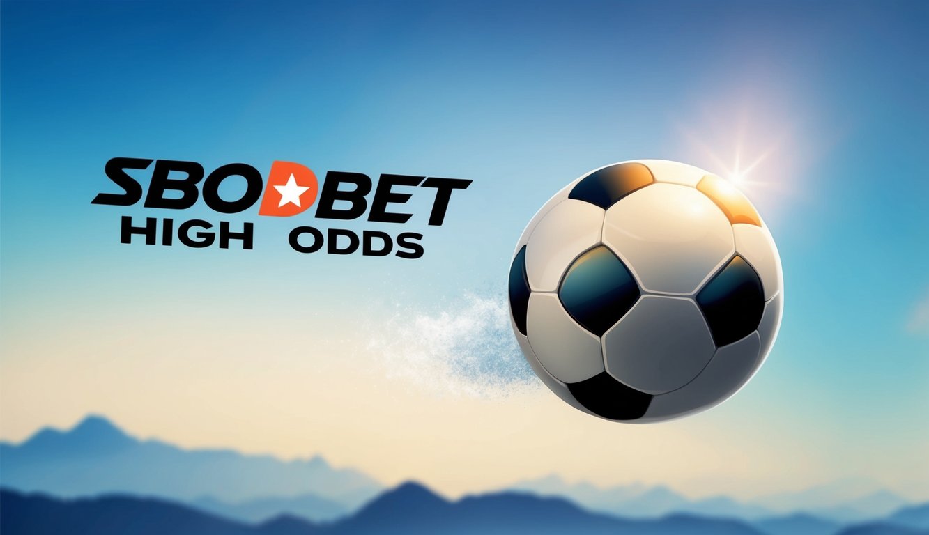 Sebuah bola sepak terbang di udara dengan logo SBObet dan odds tinggi yang ditampilkan dengan jelas