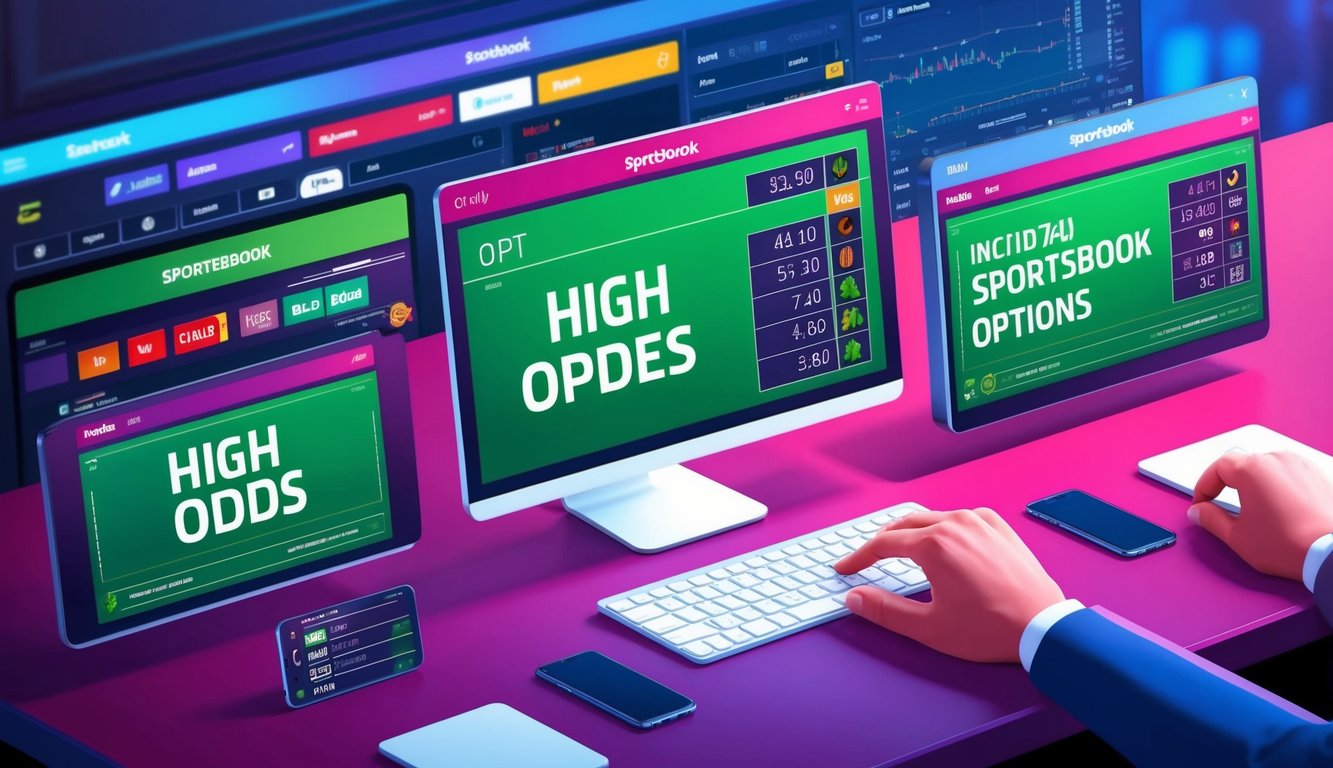 Antarmuka digital yang hidup menampilkan peluang tinggi dan pilihan sportsbook