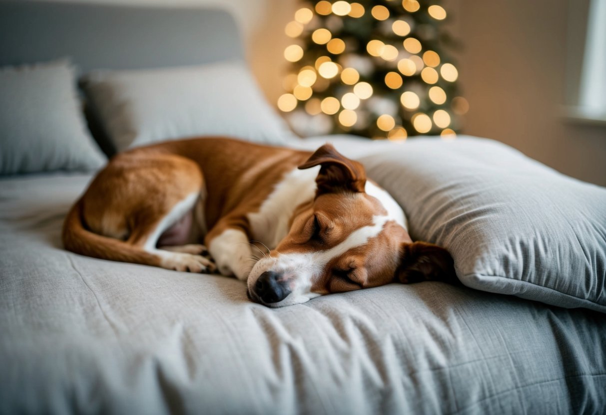 A sleepy dog curled up on a cozy bed, waiting for its owner to return from a long 12-hour shift