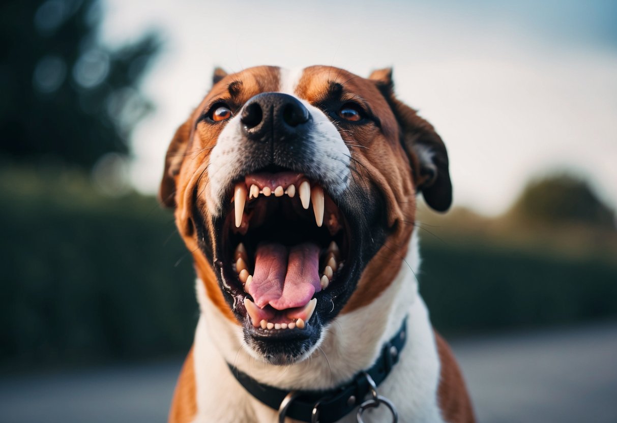 A snarling, growling dog baring its teeth, with a menacing glare in its eyes