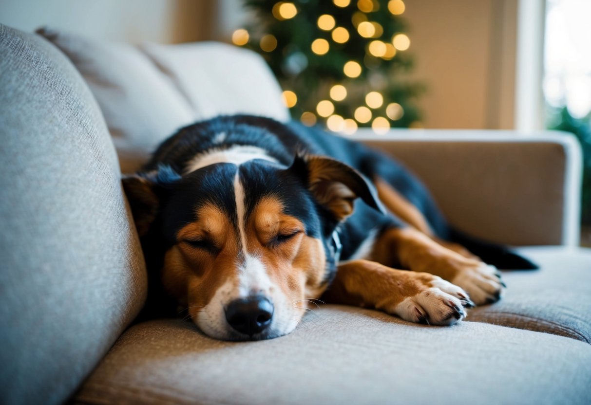 A dog peacefully napping next to their favorite person on a cozy couch