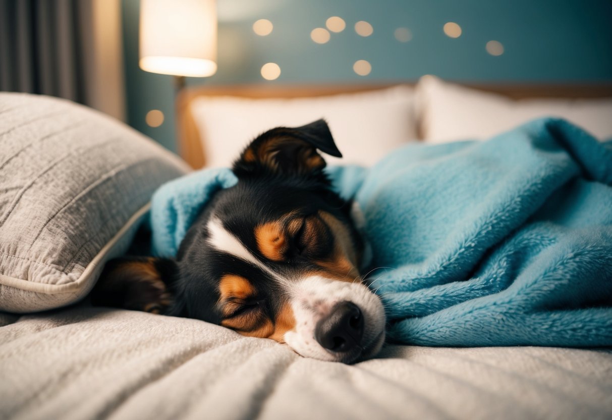 A dog peacefully sleeping next to their favorite person on a cozy bed