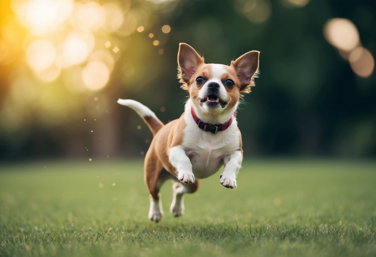 A small dog growls, ears pinned back, as it is lifted off the ground by an unseen force
