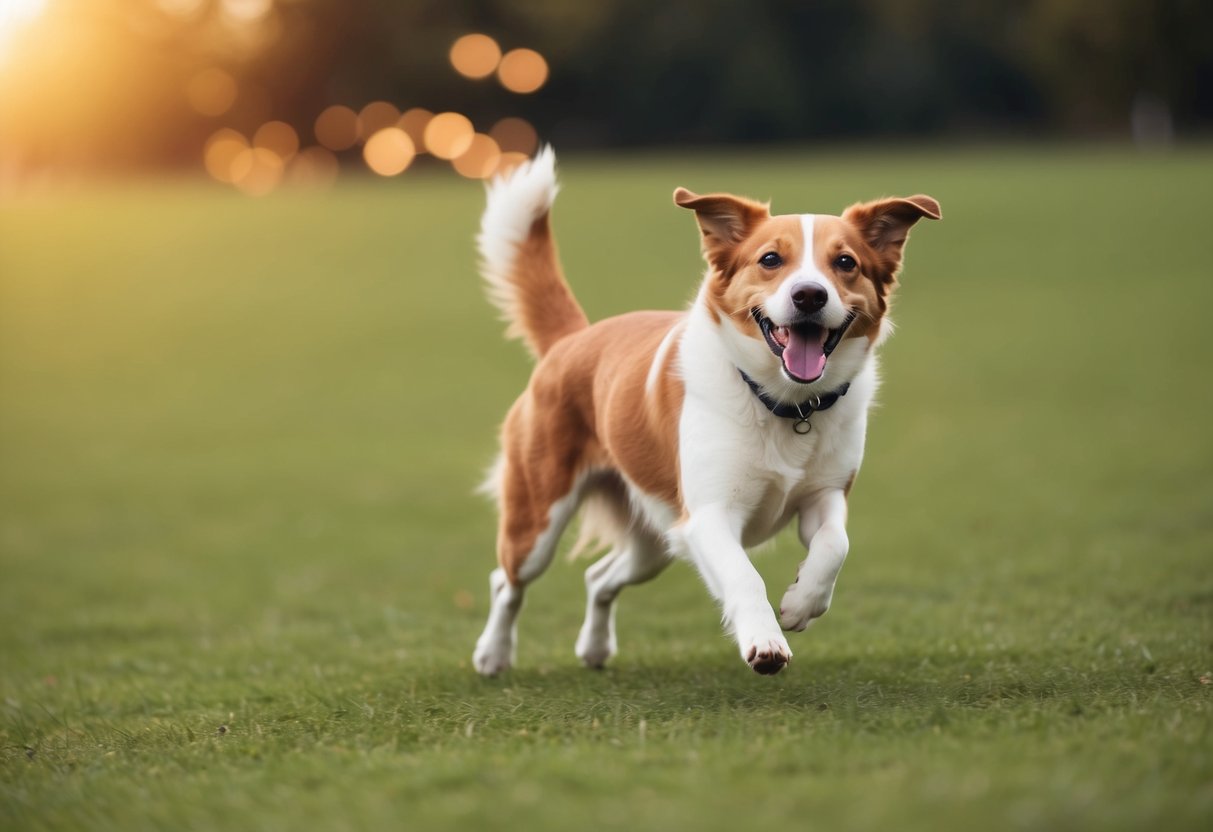 A joyful dog running in circles with a wagging tail