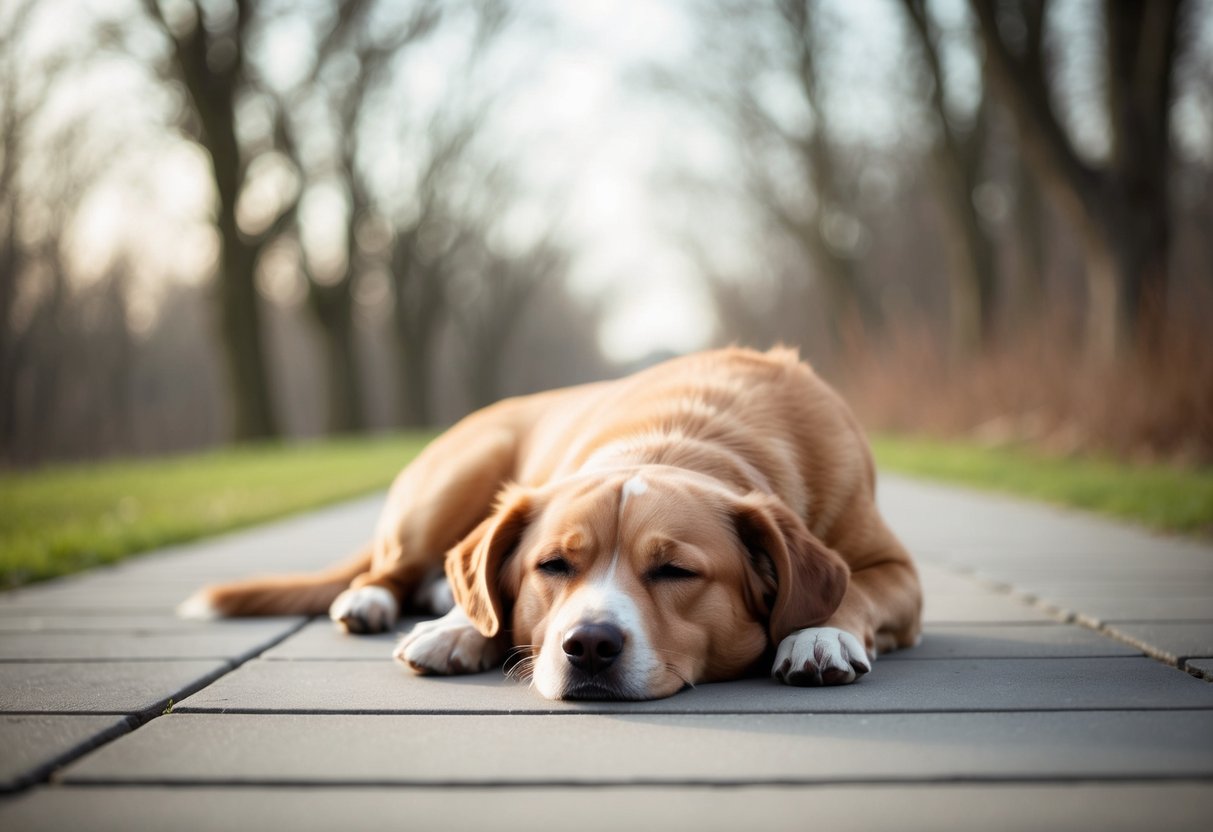 A serene scene of a calm, content dog resting quietly in a peaceful environment