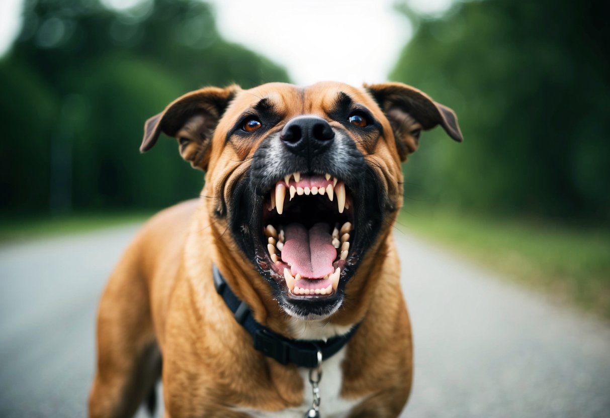 A snarling, growling dog bares its teeth and raises its hackles, staring menacingly at anyone who dares to approach