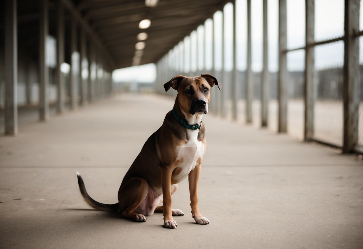 A lonely, neglected dog from an unpopular breed sits in an empty shelter, looking forlorn and overlooked
