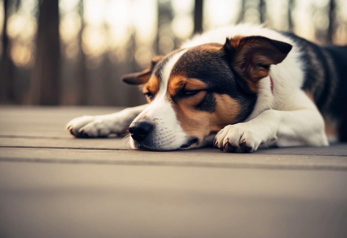 A dog peacefully sleeping with its back turned towards the viewer, displaying trust and vulnerability in its body language