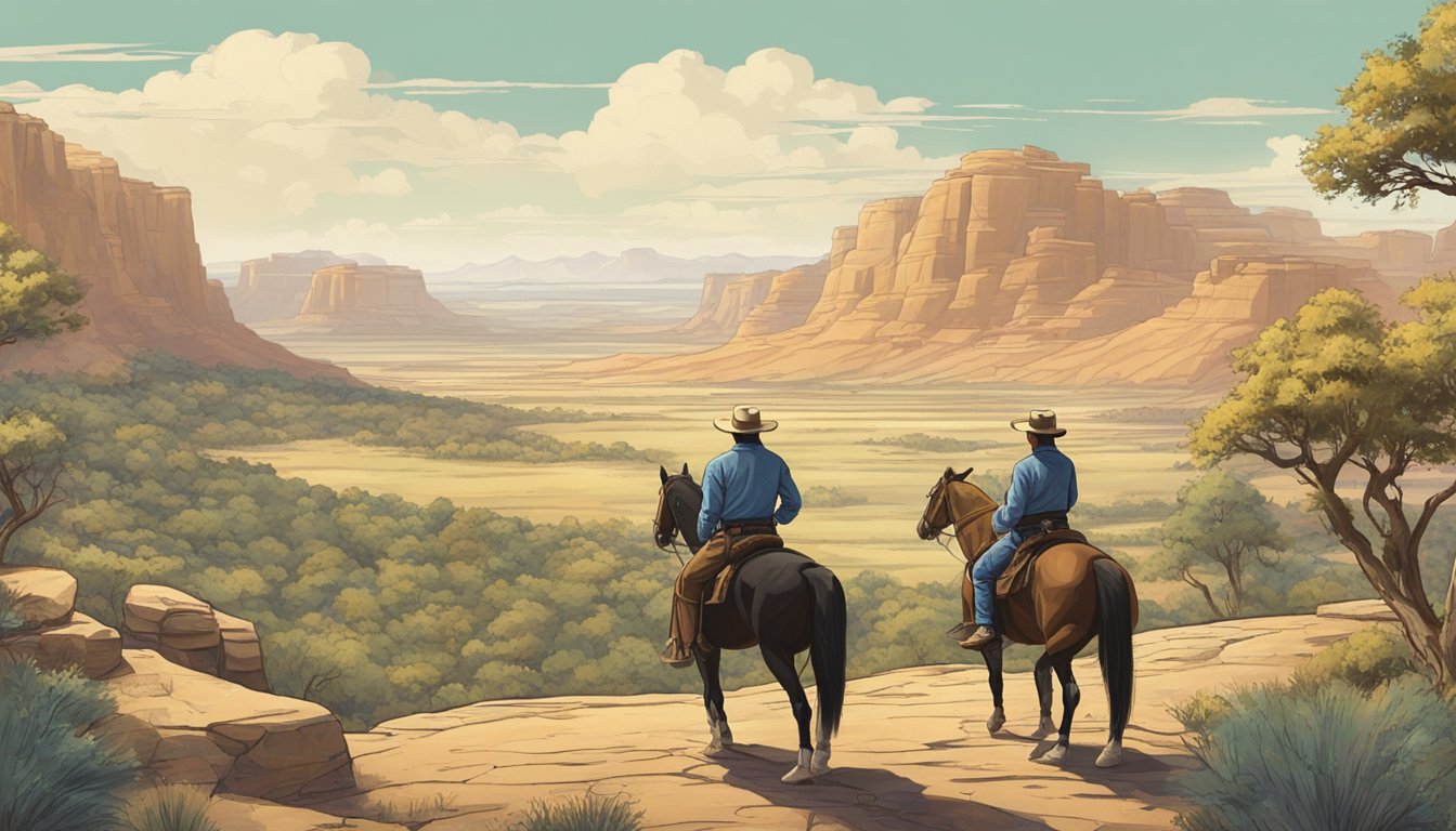 A rugged cowboy on horseback surveys vast western landscape, while a martial artist stands in a tranquil garden practicing kung fu