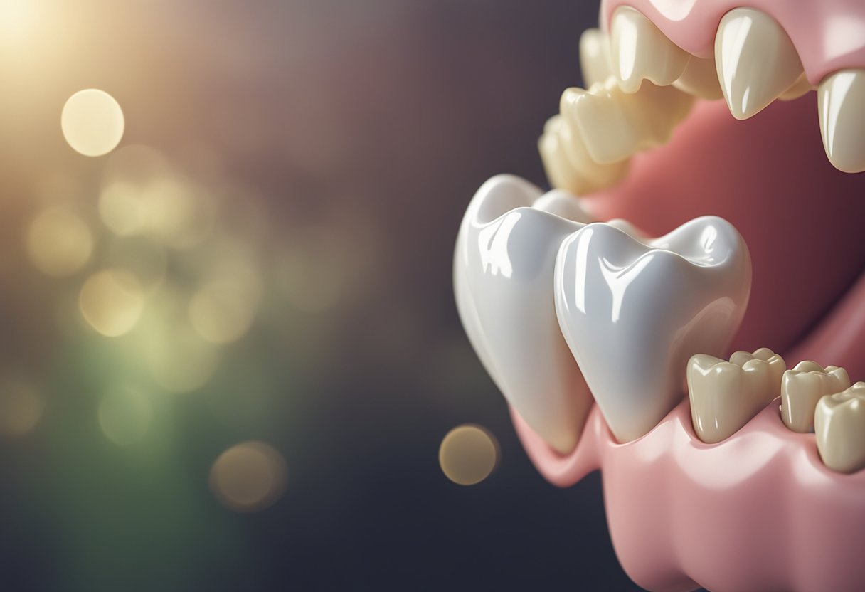 A close-up of a tooth surrounded by saliva, with a protective barrier forming over the enamel to prevent cavities