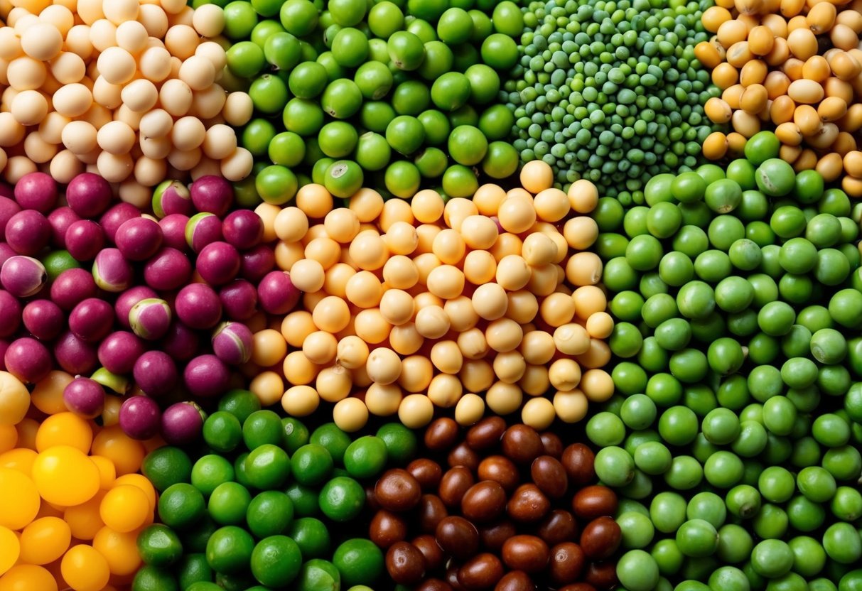 A colorful array of soybeans, along with other lesser-known types of beans, arranged in a visually appealing composition