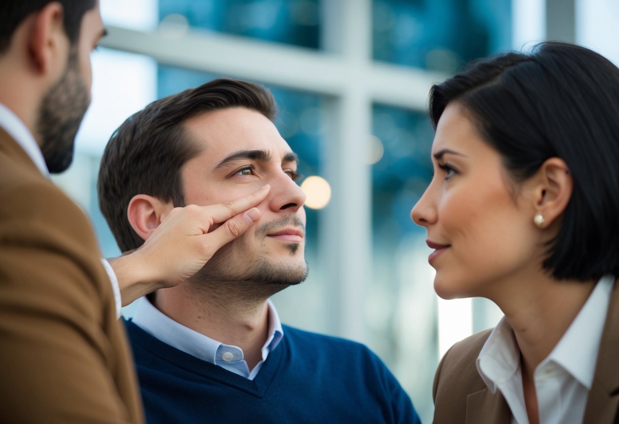 A person nodding while another speaks, showing attentive body language