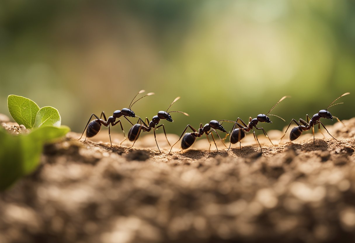 En gruppe sukkermaur som blir bekjempet av en naturlig predator