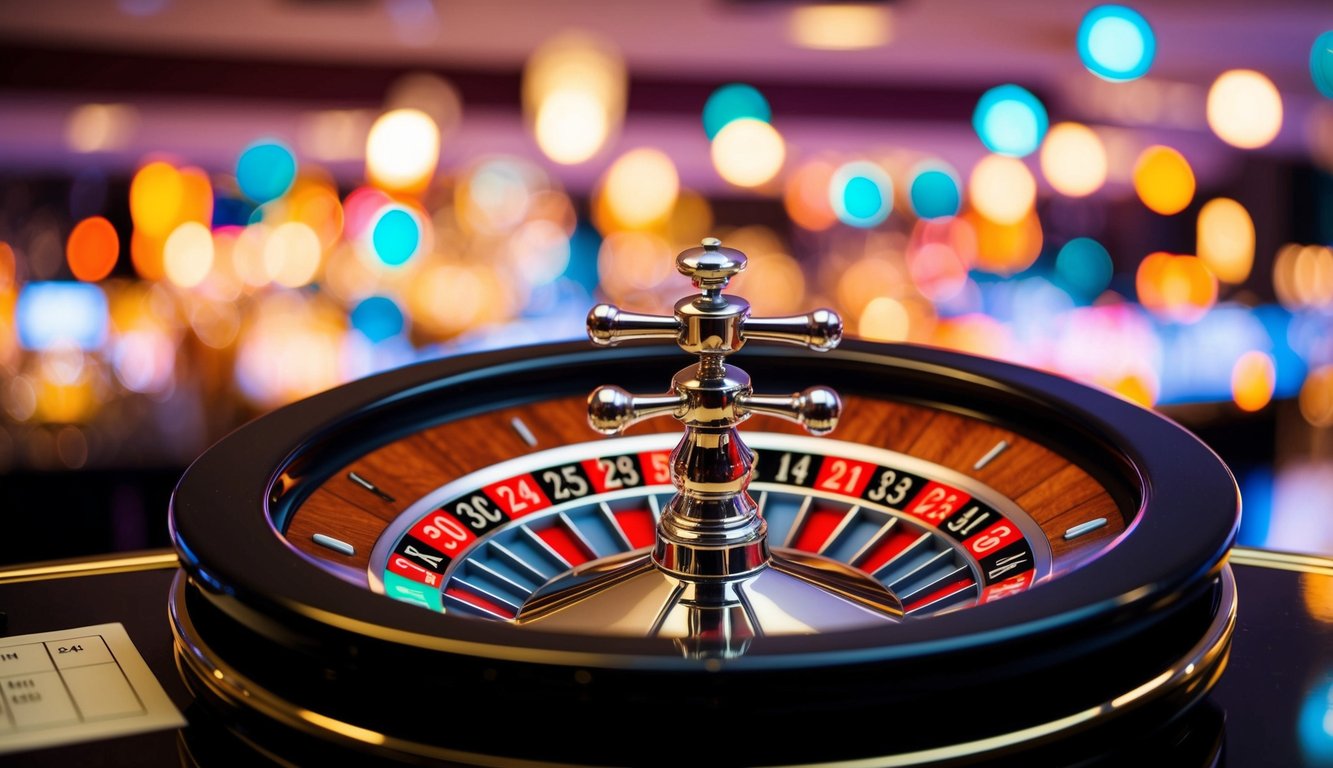 Roda roulette yang berputar dengan slot bernomor berwarna-warni