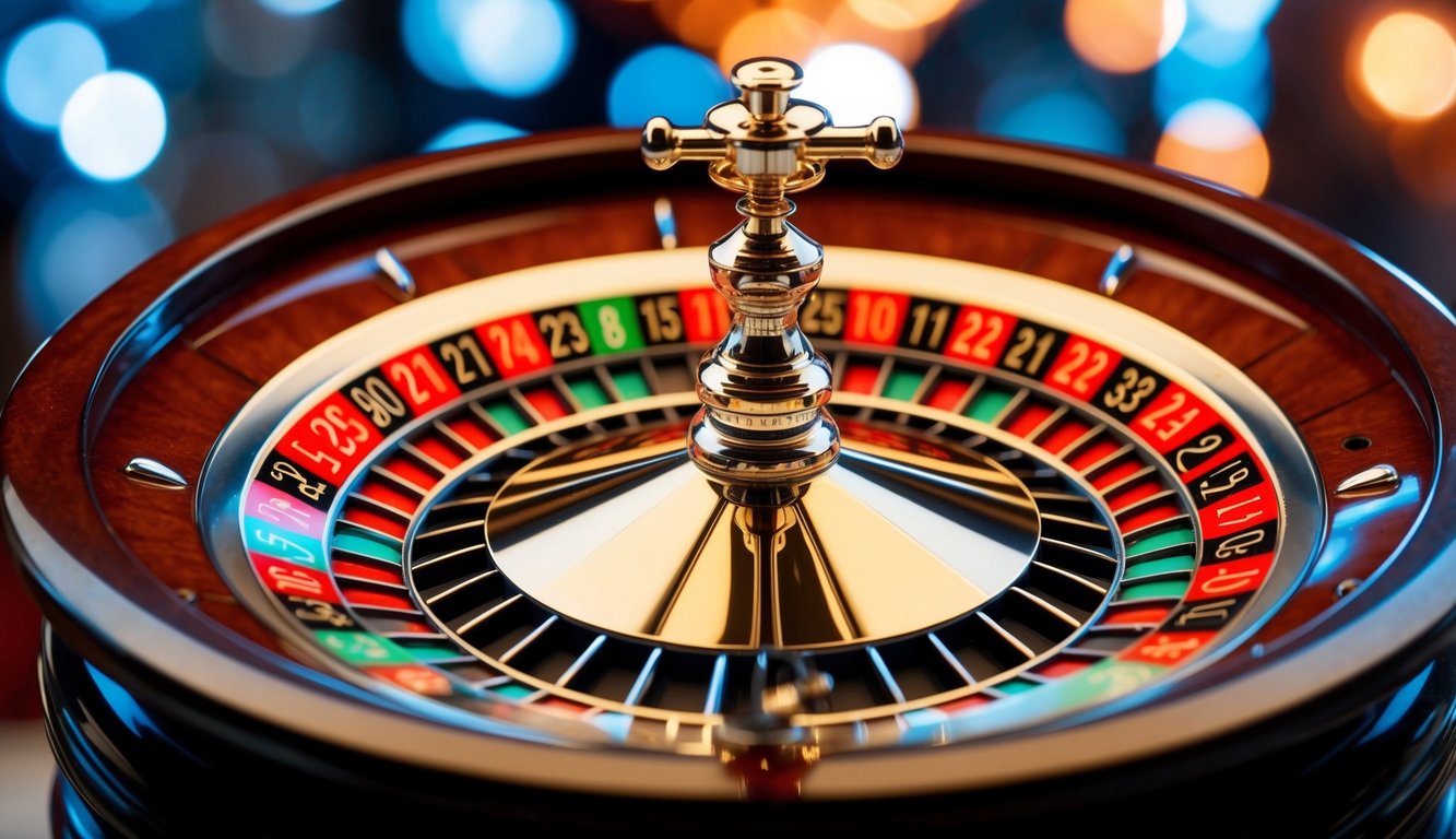 Roda roulette online yang berputar dengan nomor kemenangan yang disorot