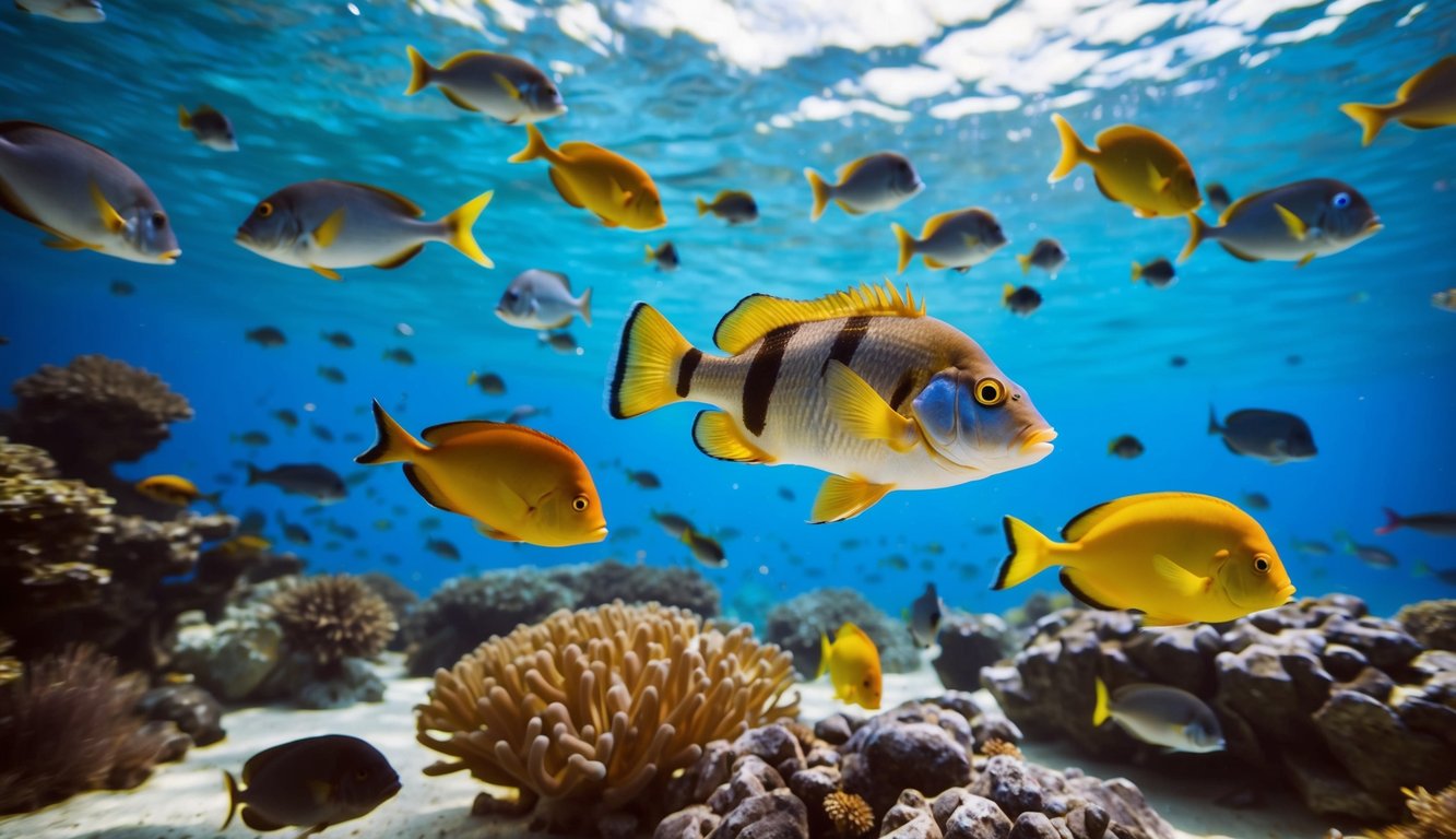 Sebuah dunia bawah laut yang berwarna-warni dengan berbagai ikan yang berenang di sekitarnya, dengan tautan tembak ikan gacor yang ditampilkan dengan jelas