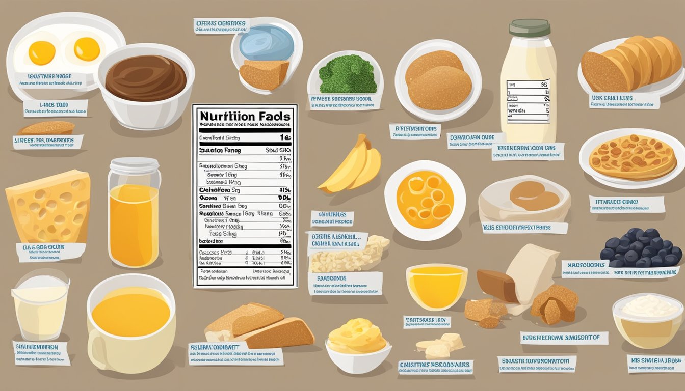 A table with various breakfast foods and their nutrition labels, with a focus on lipid contents