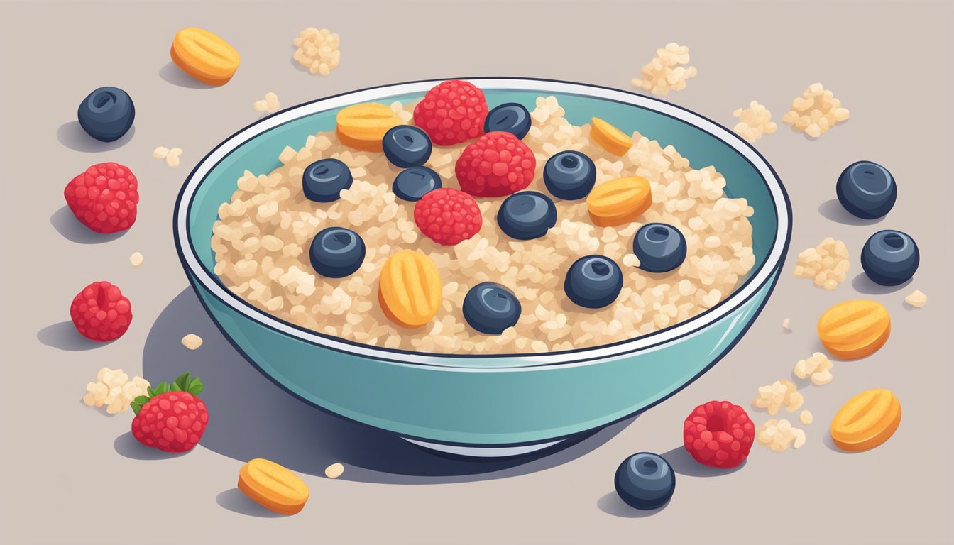 A bowl of flavored oatmeal surrounded by unhealthy additives like sugar, artificial flavors, and preservatives, with a red "X" over the bowl