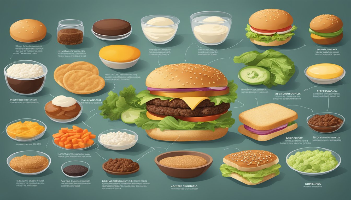 A table with a variety of veggie burger ingredients, including processed soy, high sodium content, and artificial additives