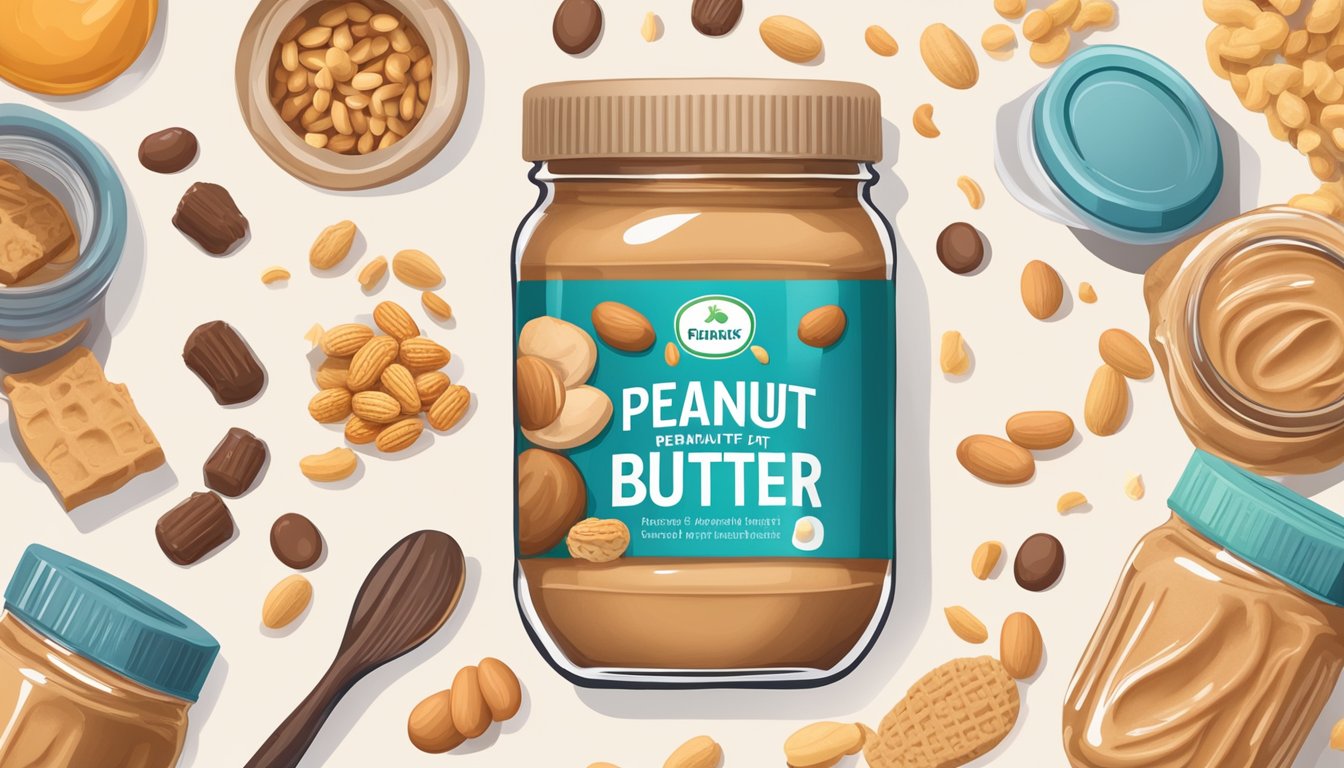 A jar of reduced-fat peanut butter surrounded by unhealthy additives and ingredients