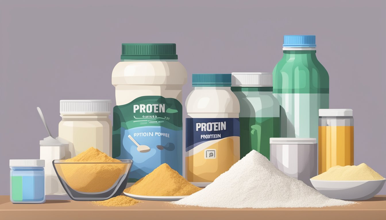 A pile of unhealthy ingredients, including protein powder, flour, sugar, and artificial additives, laid out on a table for dissection