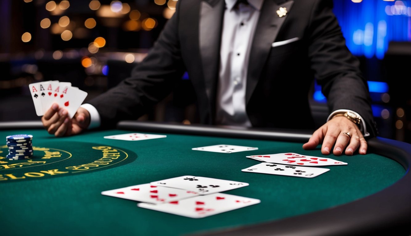 Meja blackjack yang ramping dan modern dengan dealer profesional dan kartu permainan berkualitas tinggi