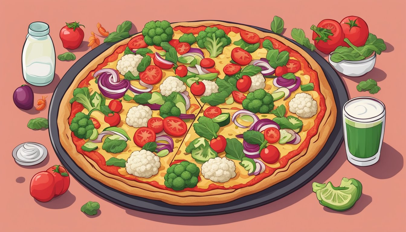 A cauliflower pizza crust surrounded by various unhealthy processed ingredients, with a large red "X" over it to symbolize its lack of health benefits