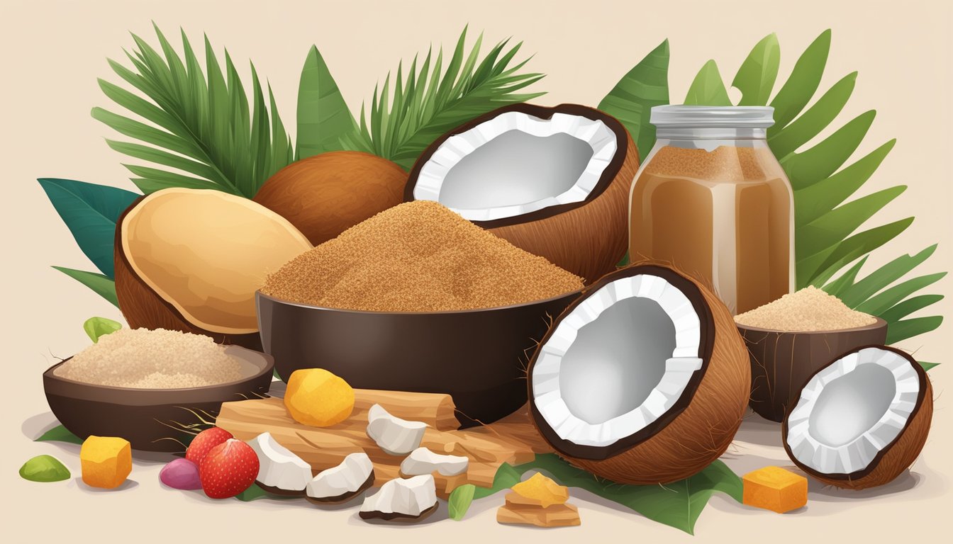 A pile of coconut sugar surrounded by unhealthy food items