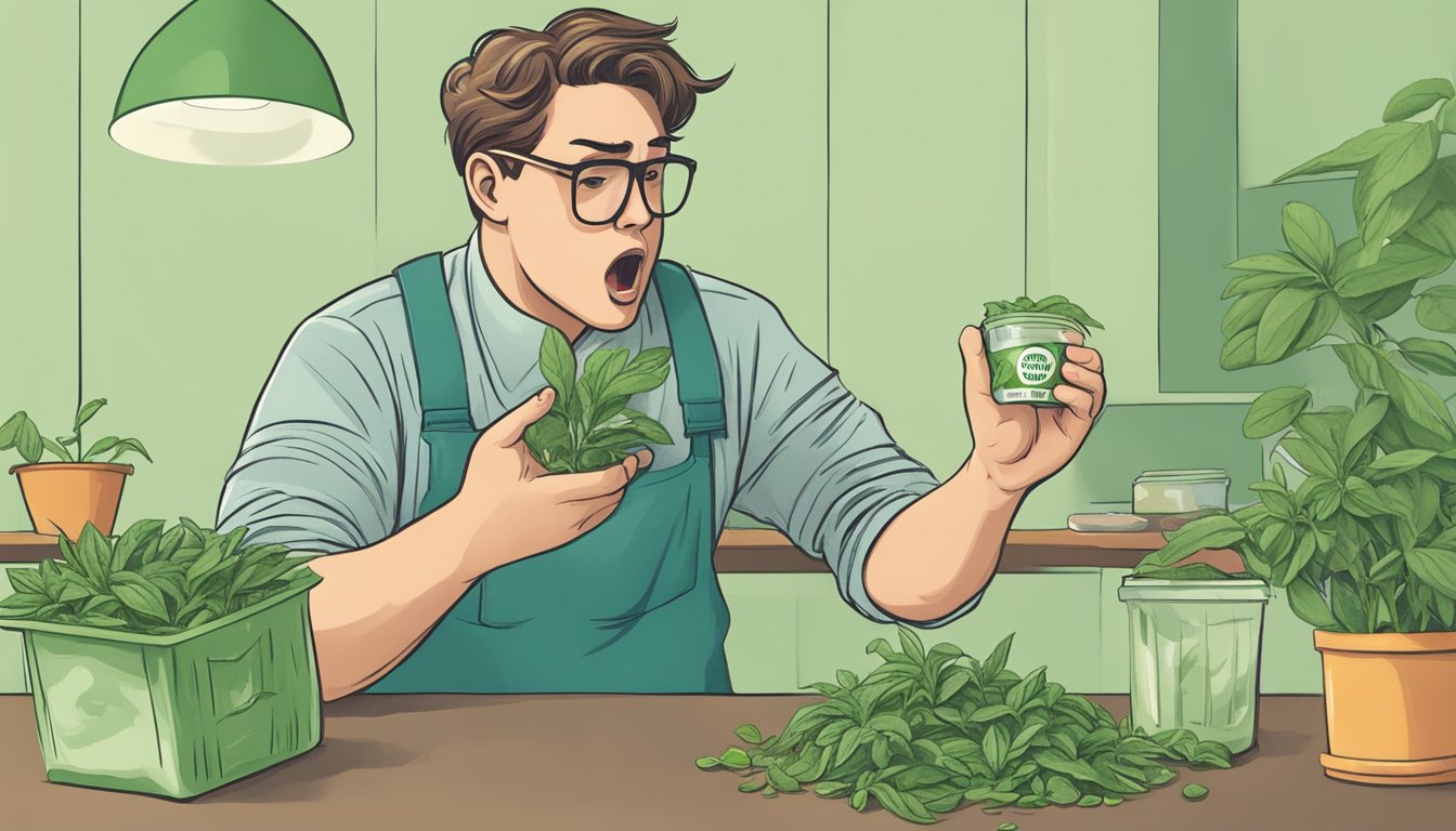 A person throwing away a stevia plant while making a disgusted face