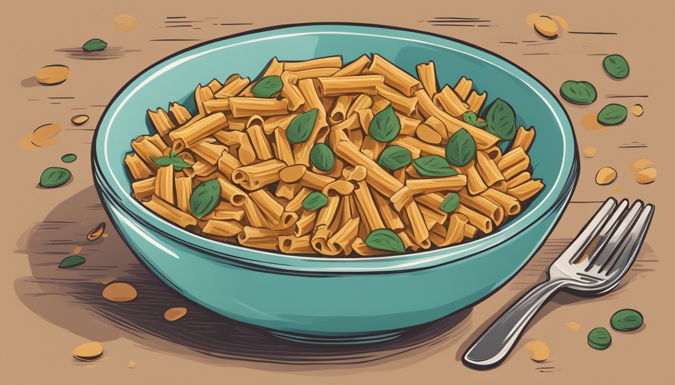 A bowl of lentil pasta surrounded by misleading health claims and myths, with a red "X" over the pasta to indicate its lack of healthiness