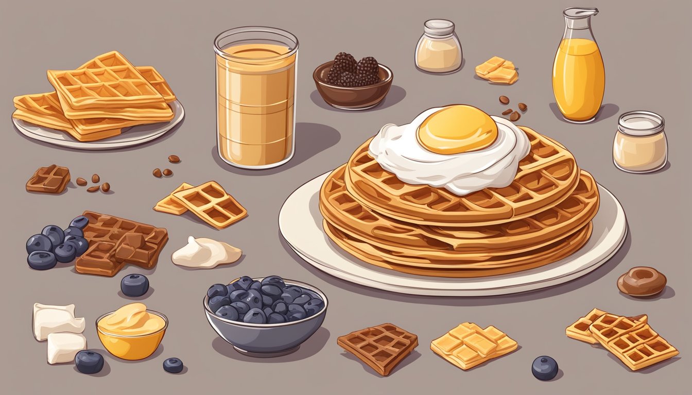 A stack of protein waffles surrounded by unhealthy processed ingredients