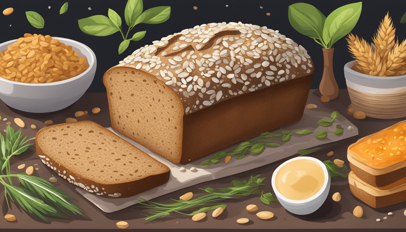 A loaf of sprouted grain bread surrounded by unhealthy additives and preservatives