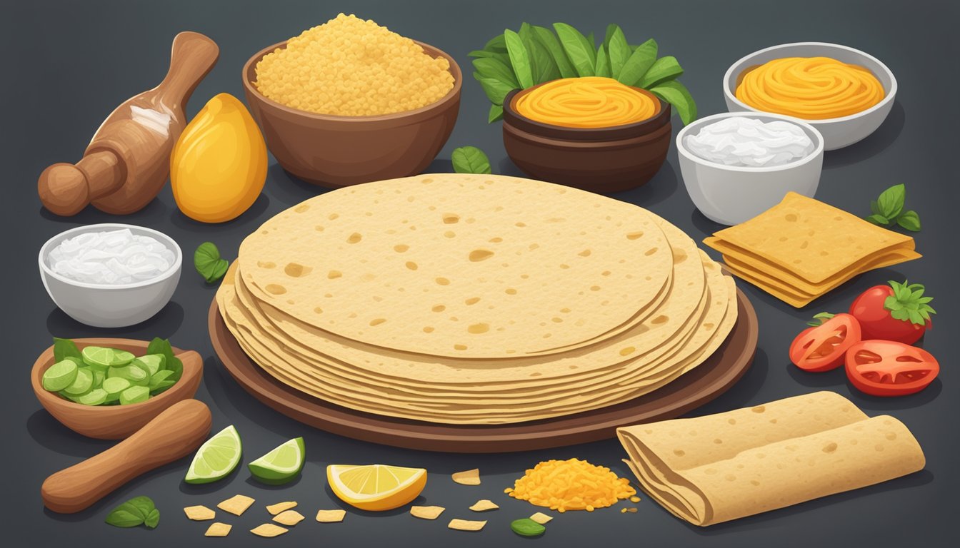 A pile of low-carb tortillas surrounded by unhealthy processed ingredients such as artificial sweeteners and preservatives