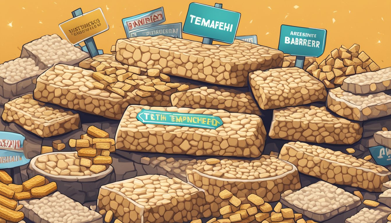 A pile of unhealthy processed tempeh surrounded by warning signs and barriers