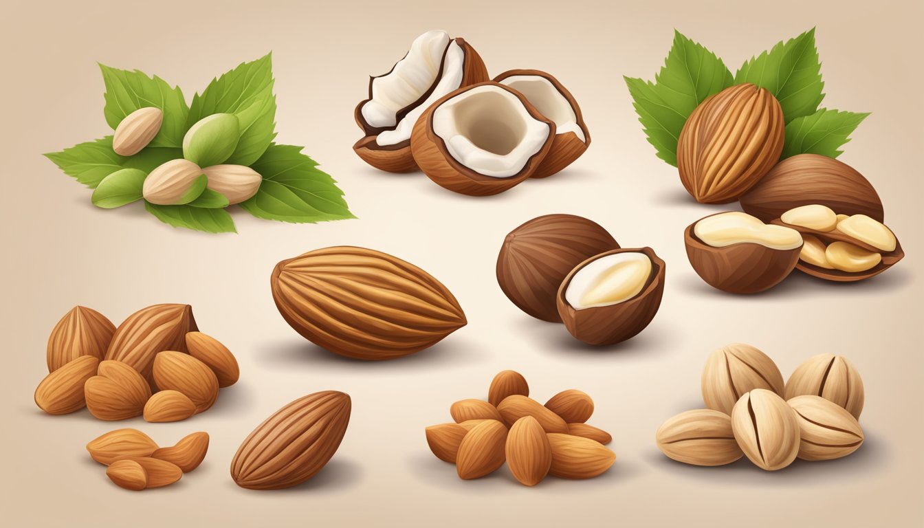 A variety of nuts in their natural state, some whole and others cracked open, with a focus on their nutritional content and the process of activation