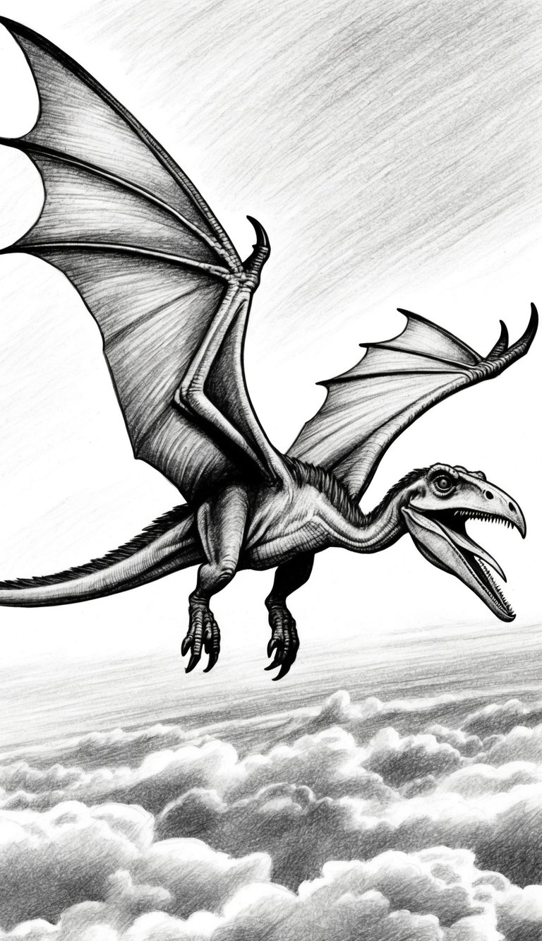 15 Dinosaur Drawing Ideas That Build Real Skills 7 A pterodactyl soars through the sky, its wings outstretched and its sharp beak open in a silent screech