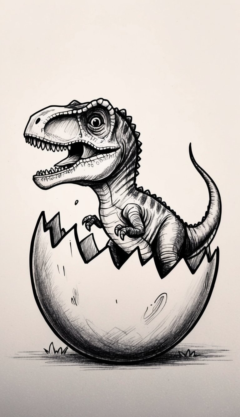 15 Dinosaur Drawing Ideas That Build Real Skills 9 A baby dinosaur breaking out of its eggshell
