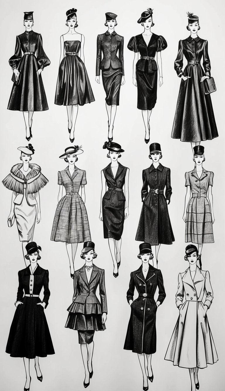 A runway show with 18 fashion models in vintage attire