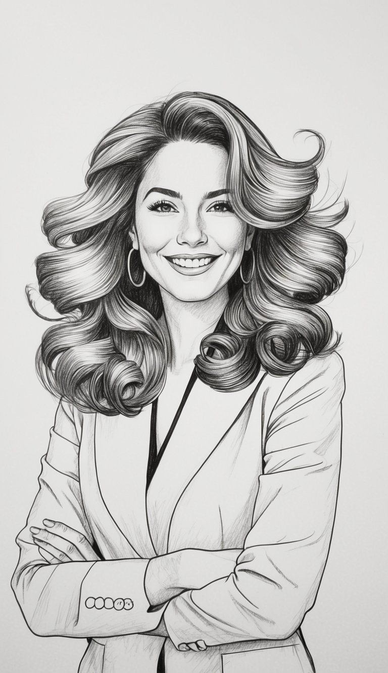 21 Cute Hairstyle Drawings for Women: Fresh Looks to Try 18 A woman with voluminous waves in her hair, smiling and looking confident