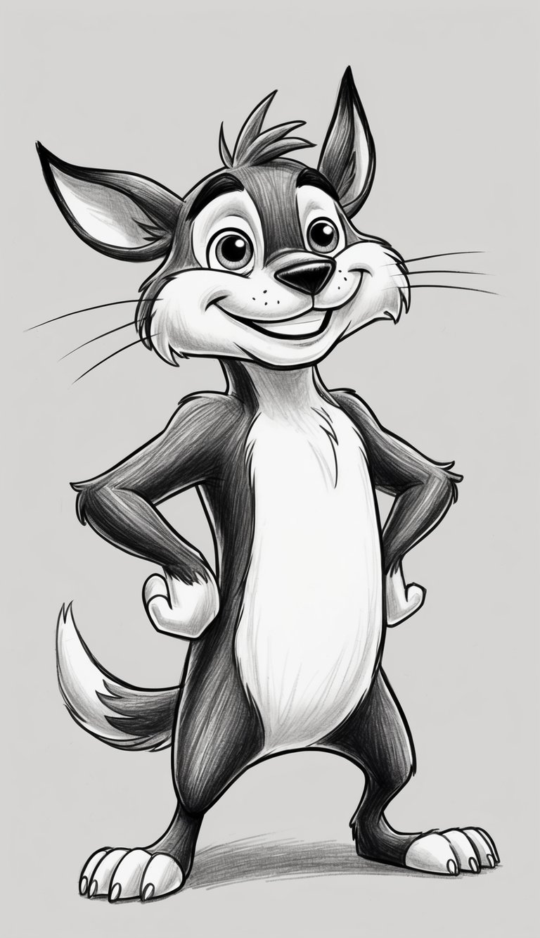 A friendly, anthropomorphic animal sidekick stands on hind legs, with a big smile and expressive eyes, ready to accompany the main character on their adventures