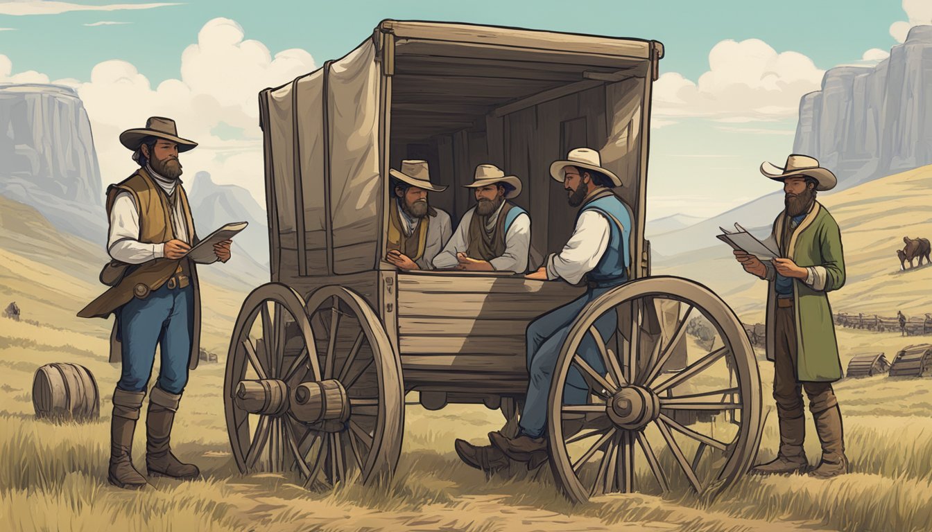 A group of pioneers use a primitive identity verification system to access resources on the Oregon Trail