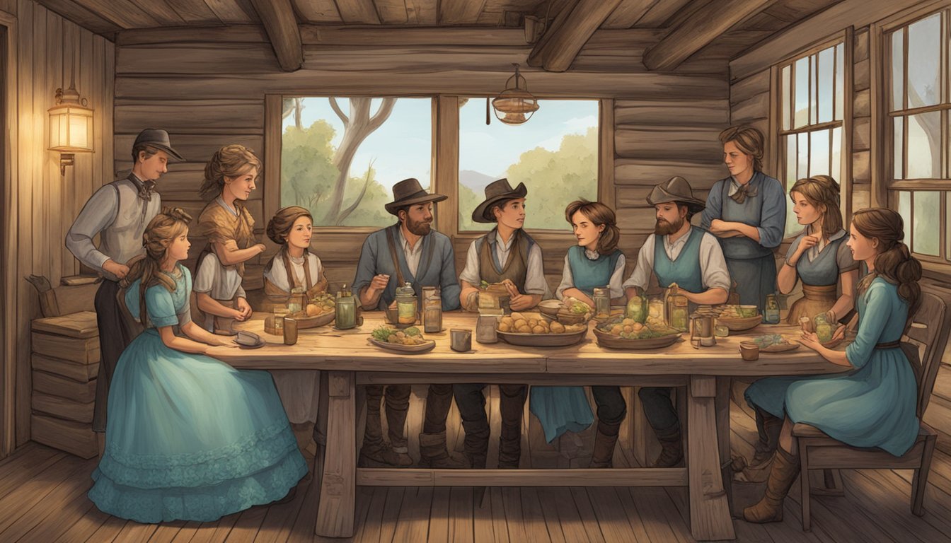 The Dutton family gathers around a rustic table, celebrating Elsa's coming-of-age with a modern twist on the "1883" frontier lifestyle