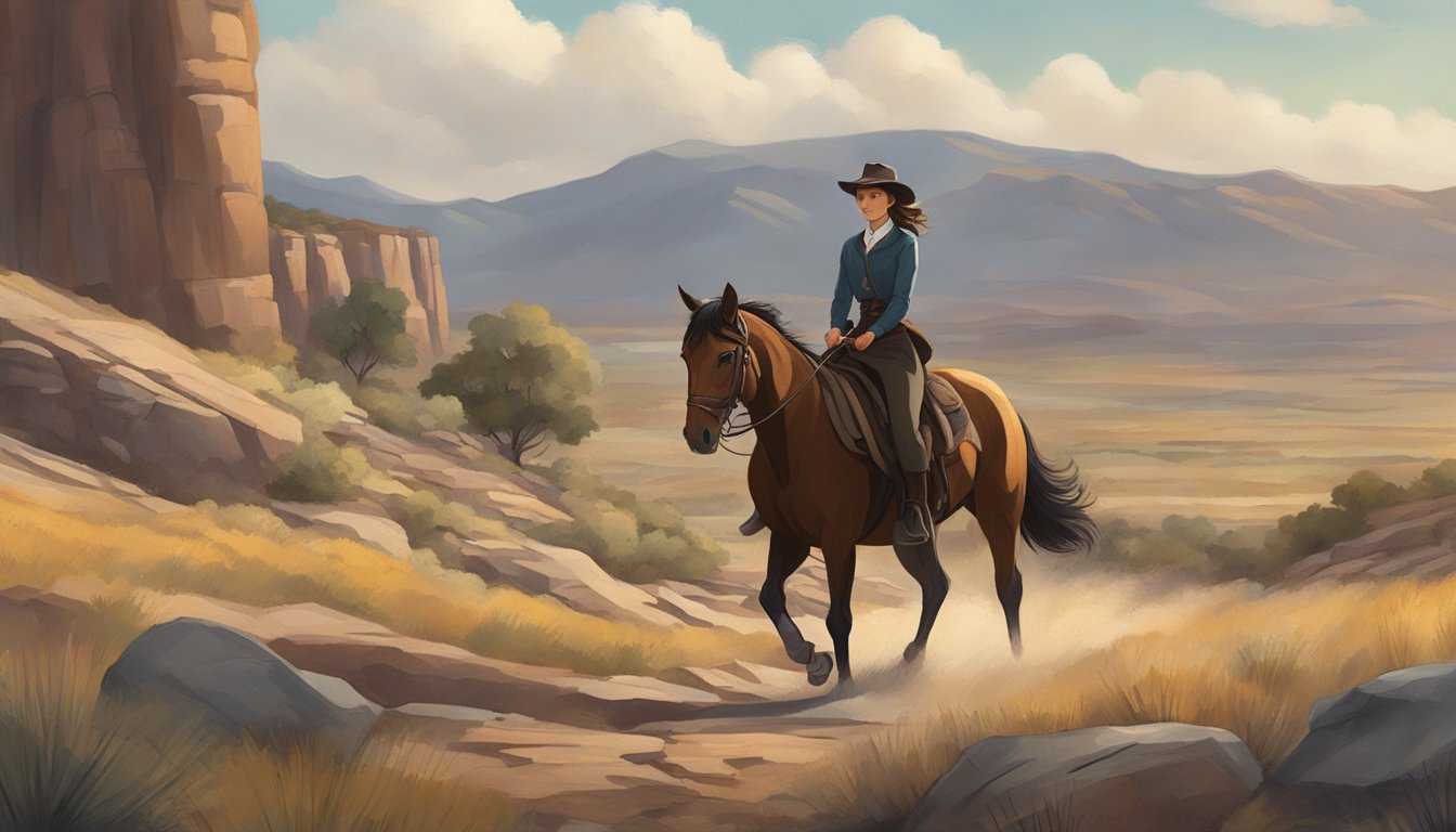 A young woman rides a horse through a rugged landscape, her determined expression reflecting a modern take on a coming-of-age story set in the 1880s