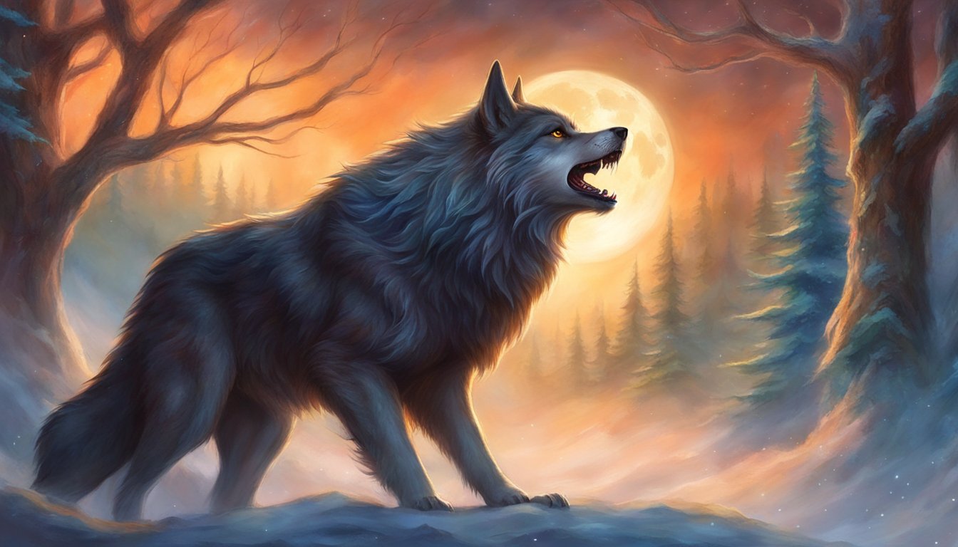 A werewolf in the Forbidden Forest, howling at the moon
