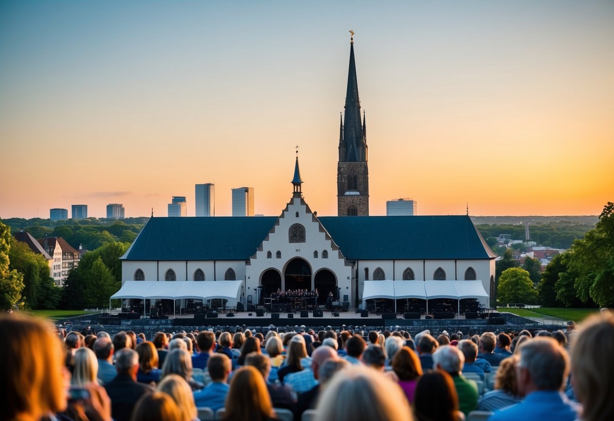 An outdoor concert at Burg Wilhelmstein with aachen skyline in the background