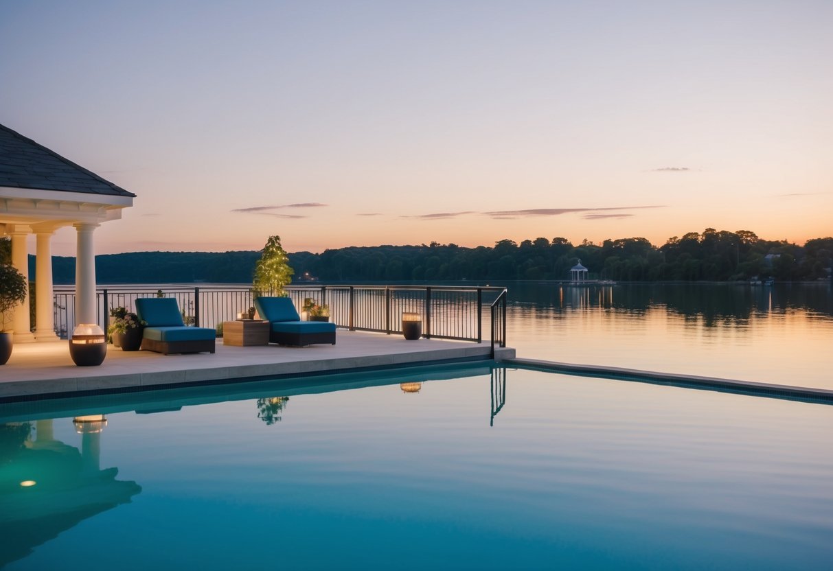 A serene waterfront spa with luxurious amenities and serene views